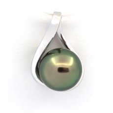 14K Solid White GoldPendant and 1 Tahitian Pearl Round B 8.9 mm