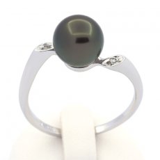 Rhodiated Sterling Silver Ring and 1 Tahitian Pearl Near-Round B 8.9 mm