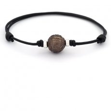 Leather Bracelet and 1 Tahitian Pearl Engraved 12.4 mm