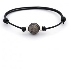 Leather Bracelet and 1 Tahitian Pearl Engraved 12 mm