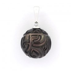 Rhodiated Sterling Silver Pendant and 1 EngravedTahitian Pearl 12.9 mm