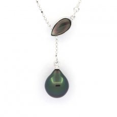 Rhodiated Sterling Silver Necklace and 1 Tahitian Pearl Semi-Baroque A 9.7 mm