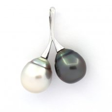 Rhodiated Sterling Silver Pendant and 2 Tahitian Pearls Semi-Baroque C 11.6 mm
