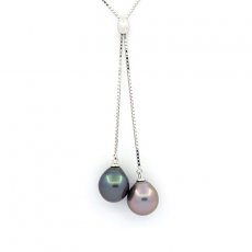 Rhodiated Sterling Silver Necklace and 2 Tahitian Pearls Semi-Baroque B 9 mm