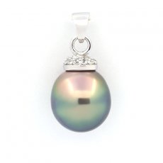 Rhodiated Sterling Silver Pendant and 1 Tahitian Pearl Semi-Baroque C 12.3 mm