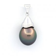 Rhodiated Sterling Silver Pendant and 1 Tahitian Pearl Semi-Baroque B 11.8 mm