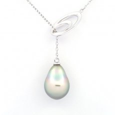 Rhodiated Sterling Silver Necklace and 1 Tahitian Pearl Semi-Baroque B 10 mm