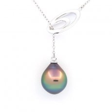 Rhodiated Sterling Silver Necklace and 1 Tahitian Pearl Semi-Baroque B+ 9.9 mm