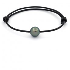 Leather Bracelet and 1 Tahitian Pearl Round C 10.2 mm