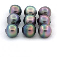 Lot of 9 Tahitian Pearls Semi-Baroque B+ from 9.5 to 9.8 mm