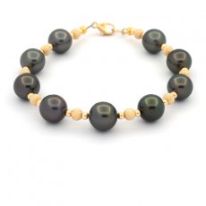 Bracelet with 9 Tahitian Pearls Round C 8.7 to 9.3 mm and 18K Gold