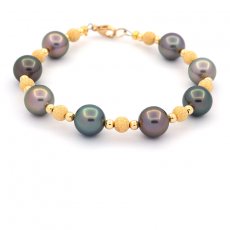 Bracelet with 8 Tahitian Pearls Round B 9.1 to 9.4 mm and 18K Gold