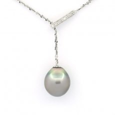 Rhodiated Sterling Silver Necklace and 1 Tahitian Pearl Semi-Baroque C 13.5 mm
