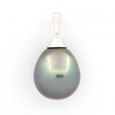 Rhodiated Sterling Silver Pendant and 1 Tahitian Pearl Semi-Baroque C 14.5 mm