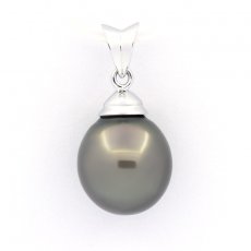 Rhodiated Sterling Silver Pendant and 1 Tahitian Pearl Semi-Baroque B 10.4 mm