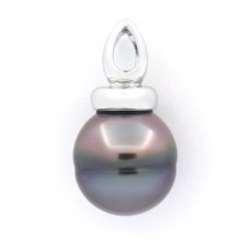 Rhodiated Sterling Silver Pendant and 1 Tahitian Pearl Ringed C 12.4 mm
