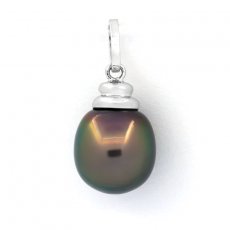Rhodiated Sterling Silver Pendant and 1 Tahitian Pearl Semi-Baroque B 10.7 mm