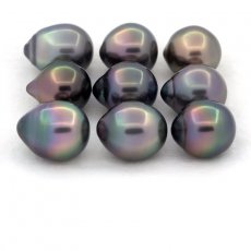 Lot of 9 Tahitian Pearls Semi-Baroque B/C from 10 to 10.3 mm
