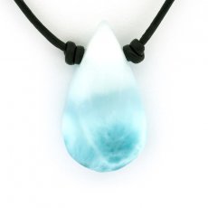 Leather Necklace and 1 Larimar - 34 x 19 x 8 mm - 7.9 gr