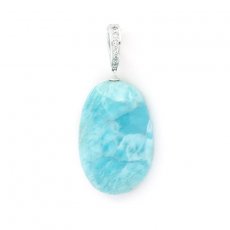 Rhodiated Sterling Silver Clip Pendant and 1 Larimar - 31 x 20 x 8.5 mm - 8.9 gr