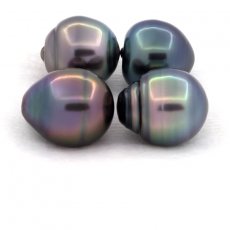 Lot of 4 Tahitian Pearls Ringed B/C from 11.1 to 11.2 mm