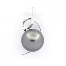 Rhodiated Sterling Silver Pendant and 1 Tahitian Pearl Round C 8.5 mm