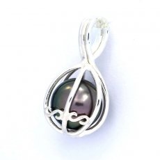 Rhodiated Sterling Silver Pendant and 1 Tahitian Pearl Round C 10.3 mm