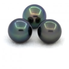Lot of 3 Tahitian Pearls Round C from 10 to 10.2 mm