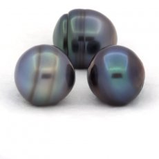Lot of 3 Tahitian Pearls Ringed C from 12.2 to 12.4 mm