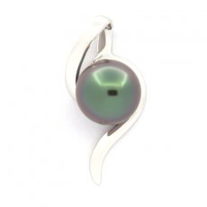 Rhodiated Sterling Silver Pendant and 1 Tahitian Pearl Near-Round B 9.1 mm