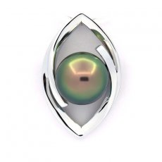 Rhodiated Sterling Silver Pendant and 1 Tahitian Pearl Round C 8.8 mm