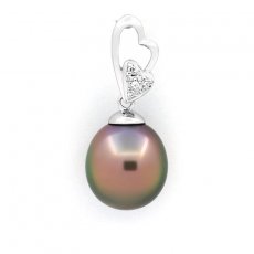 Rhodiated Sterling Silver Pendant and 1 Tahitian Pearl Semi-Baroque B 10.6 mm