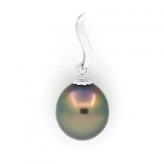 Rhodiated Sterling Silver Pendant and 1 Tahitian Pearl Semi-Baroque B 10.9 mm