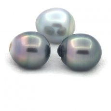 Lot of 3 Tahitian Pearls Semi-Baroque C from 12 to 12.1 mm