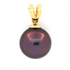 18K solid Gold Pendant and 1 Tahitian Pearl Round B+ 12.8 mm