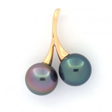 18K solid Gold Pendant and 2 Tahitian Pearls Round 1 A 8.8 mm and 1 B+ 8.7 mm