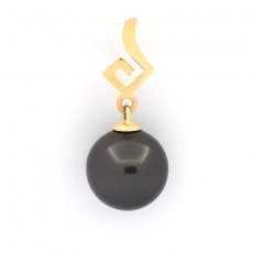 18K solid Gold Pendant and 1 Tahitian Pearl Round B 9.3 mm