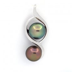 Rhodiated Sterling Silver Pendant and 2 Tahitian Pearls Semi-Baroque B 9.9 and 10.3 mm
