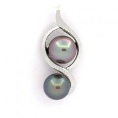 Rhodiated Sterling Silver Pendant and 2 Tahitian Pearls Semi-Baroque C 9.8 and 10.3 mm