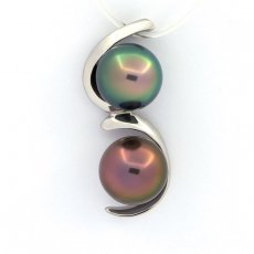 Rhodiated Sterling Silver Pendant and 2 Tahitian Pearls Near-Round C 9.7 and 9.9 mm