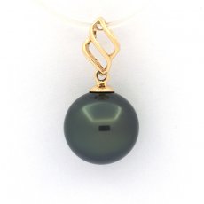 18K solid Gold Pendant and 1 Tahitian Pearl Round B 10.3 mm