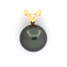 18K solid Gold Pendant and 1 Tahitian Pearl Round B 10.7 mm