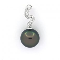 Rhodiated Sterling Silver Pendant and 1 Tahitian Pearl Round C 11.5 mm