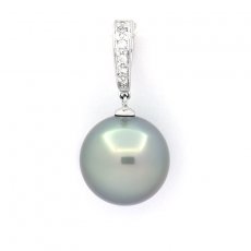 Rhodiated Sterling Silver Pendant and 1 Tahitian Pearl Round C 13.3 mm