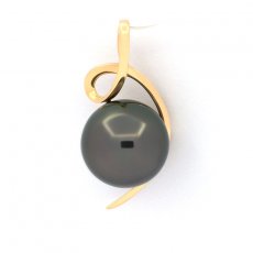 18K solid Gold Pendant and 1 Tahitian Pearl Near Round A/B 9.3 mm