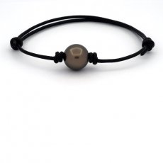 Leather Bracelet and 1 Tahitian Pearl Round C/D 12.5 mm