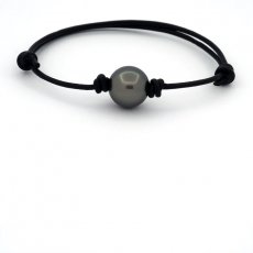 Leather Bracelet and 1 Tahitian Pearl Round C 12.7 mm