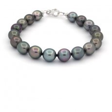 Bracelet with 18 Tahitian Pearls Semi-Baroque B 8 to 9 mm and Sterling Silver