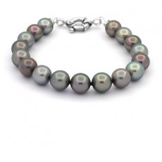 Bracelet with 17 Tahitian Pearls Round C 9.3 to 9.9 mm and Sterling Silver