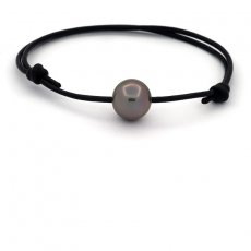 Leather Bracelet and 1 Tahitian Pearl Round C 12.6 mm